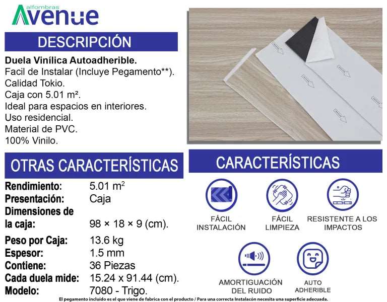 Duela Vinílica Autoadherible YUN 7080 (Caja de 5 m²).