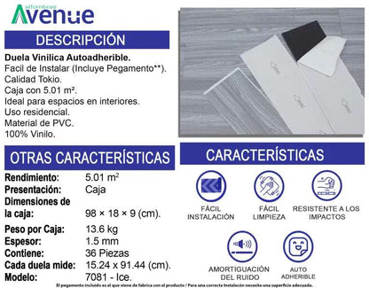 Duela Vinílica Autoadherible YUN 7081 (Caja de 5 m²).