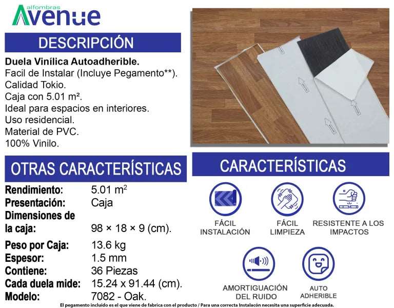 Duela Vinílica Autoadherible YUN 7082 (Caja de 5 m²).